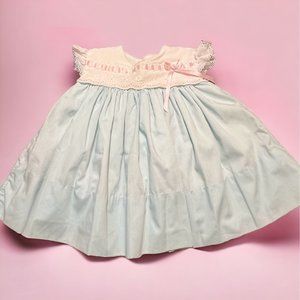 Vintage C.I. Castro & Co Dress Cap Sleeves Lined USA Eyelet Light Blue Sz 18M